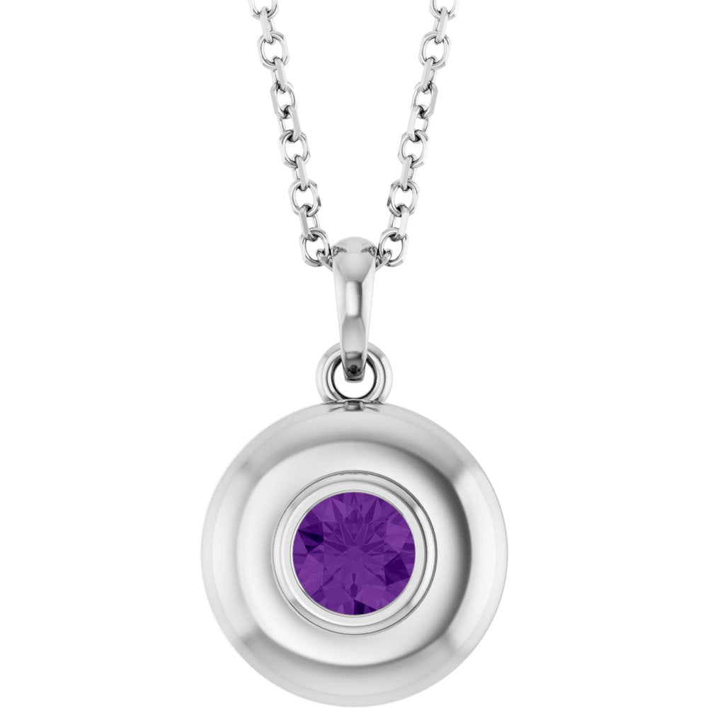 Natural Round Amethyst Bubble Button Solitaire 16-18" Necklace or Pendant - 14k Gold (Yellow, Rose or White), Platinum or Sterling Silver
