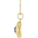 Natural Heart Amethyst Bubble Button Solitaire 16-18" Necklace or Pendant - 14k Gold (Yellow, Rose or White), Platinum or Sterling Silver