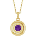 Natural Heart Amethyst Bubble Button Solitaire 16-18" Necklace or Pendant - 14k Gold (Yellow, Rose or White), Platinum or Sterling Silver