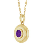 Natural Heart Amethyst Bubble Button Solitaire 16-18" Necklace or Pendant - 14k Gold (Yellow, Rose or White), Platinum or Sterling Silver