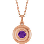 Natural Heart Amethyst Bubble Button Solitaire 16-18" Necklace or Pendant - 14k Gold (Yellow, Rose or White), Platinum or Sterling Silver
