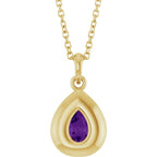 Natural Heart Amethyst Bubble Button Solitaire 16-18" Necklace or Pendant - 14k Gold (Yellow, Rose or White), Platinum or Sterling Silver