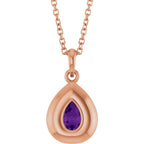 Natural Heart Amethyst Bubble Button Solitaire 16-18" Necklace or Pendant - 14k Gold (Yellow, Rose or White), Platinum or Sterling Silver