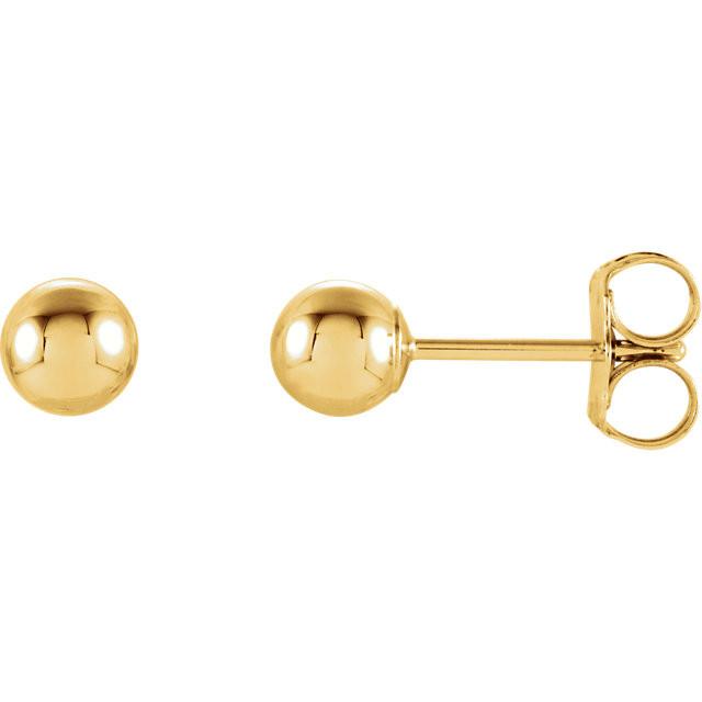 4mm Ball Earrings with Bright Finish - 14K Gold (Yellow or White)