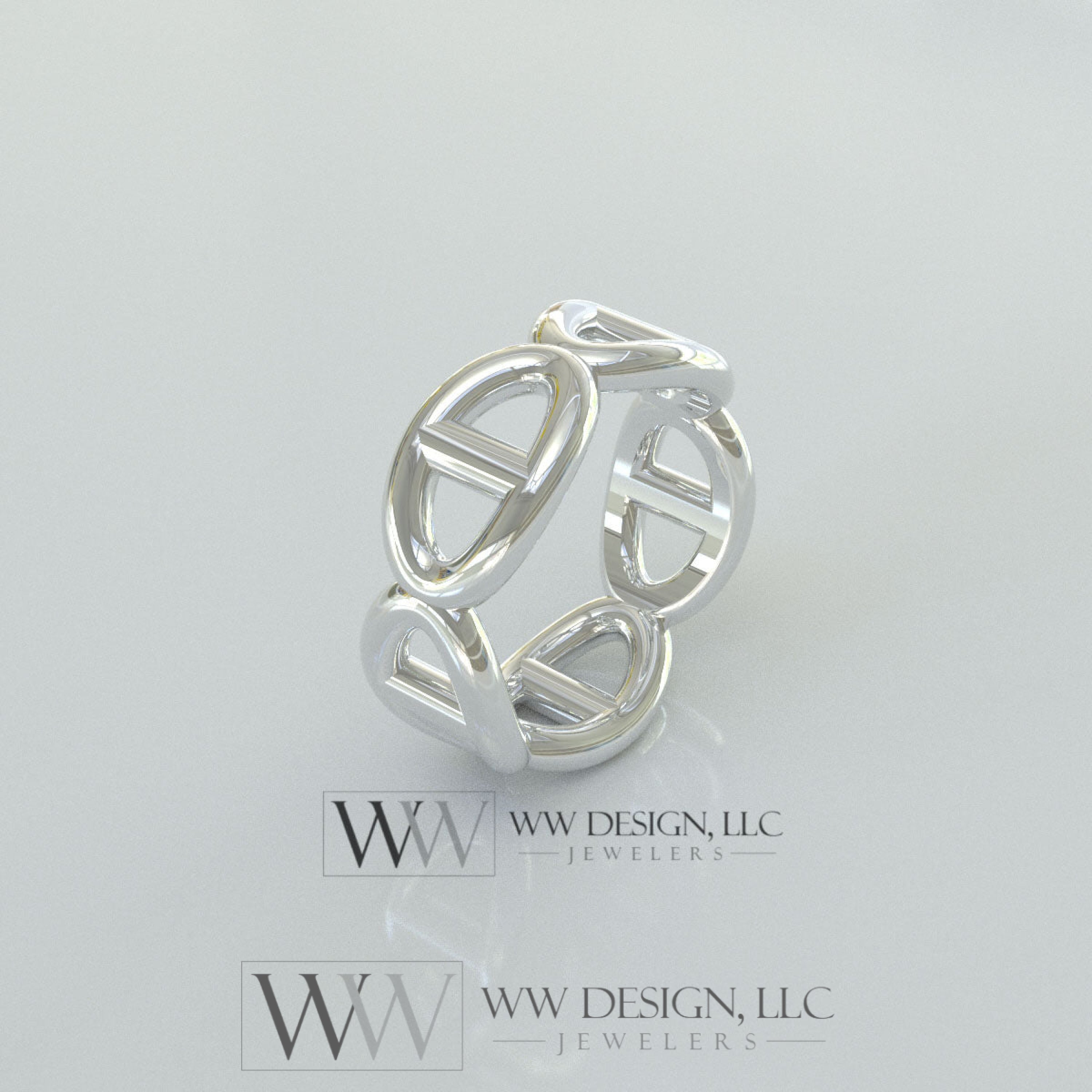 8mm Wide Anchor Chain Style Ring - Wedding Band Stackable Ring - 14k or 18k Gold (Y, W, or R), 22k Gold, Platinum, Palladium, Sterling Silver