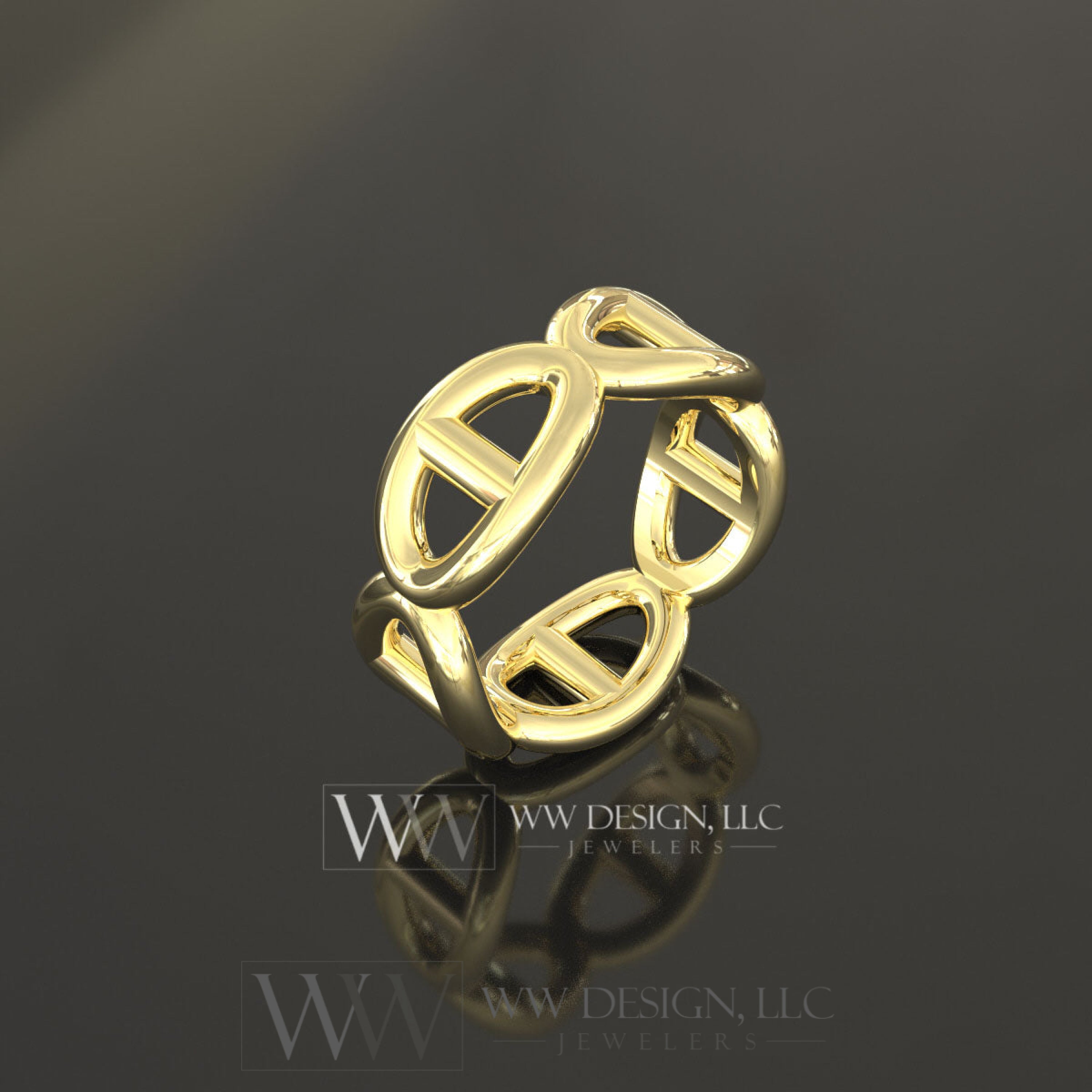 8mm Wide Anchor Chain Style Ring - Wedding Band Stackable Ring - 14k or 18k Gold (Y, W, or R), 22k Gold, Platinum, Palladium, Sterling Silver