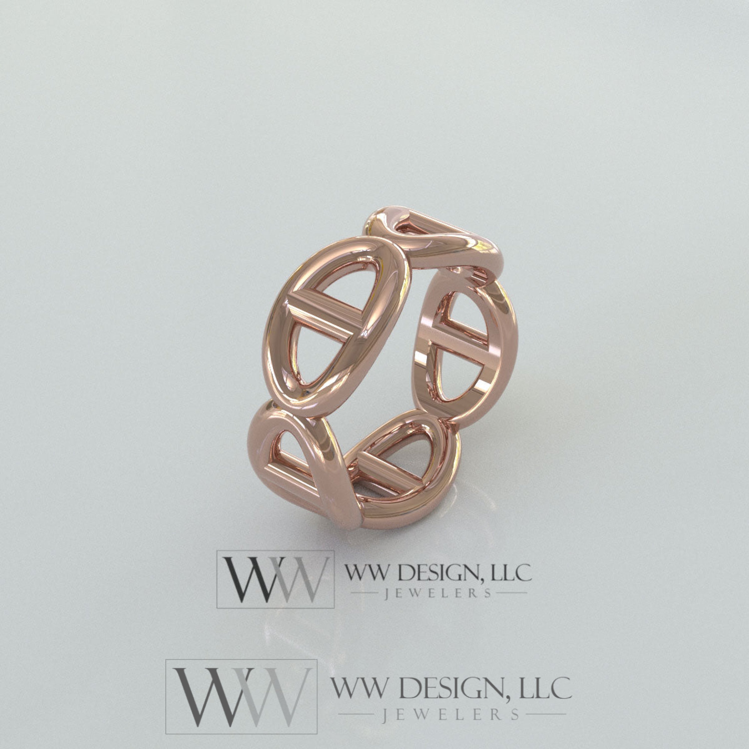 8mm Wide Anchor Chain Style Ring - Wedding Band Stackable Ring - 14k or 18k Gold (Y, W, or R), 22k Gold, Platinum, Palladium, Sterling Silver