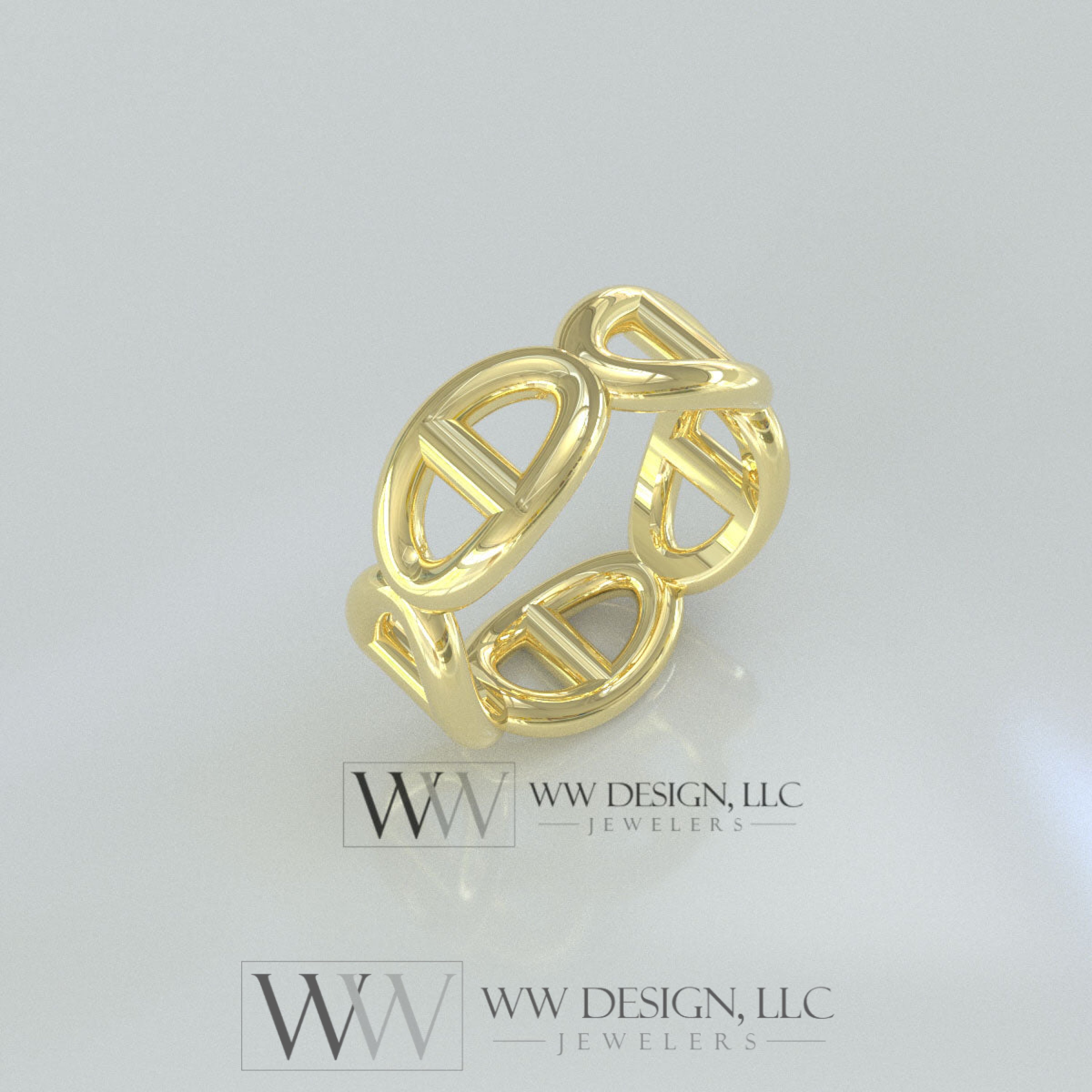 8mm Wide Anchor Chain Style Ring - Wedding Band Stackable Ring - 14k or 18k Gold (Y, W, or R), 22k Gold, Platinum, Palladium, Sterling Silver