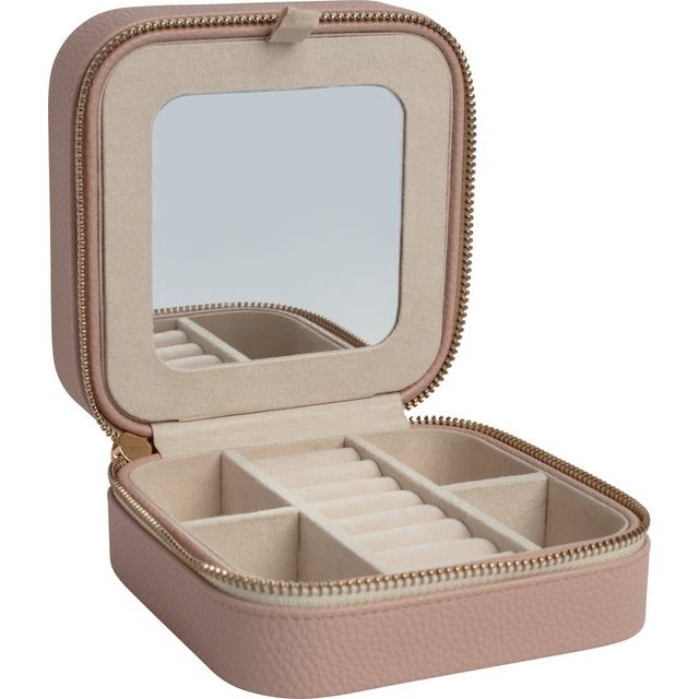 Leatherette Jewelry Case with Mirror - Black, Brown, Pink, or Cream
