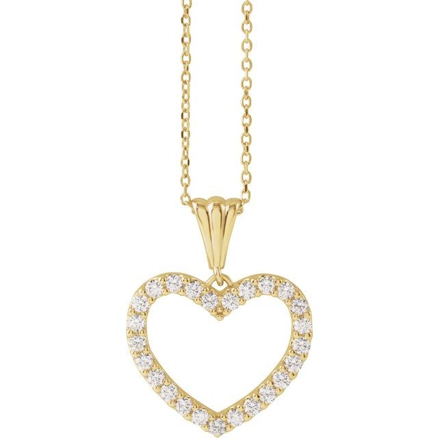 14K Yellow 3/8 CTW Natural Diamond Heart 18" Necklace