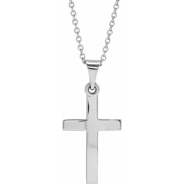 17mm x 11.5mm Cross 18" Necklace - 14K Gold (Y, W, or R), or Sterling Silver