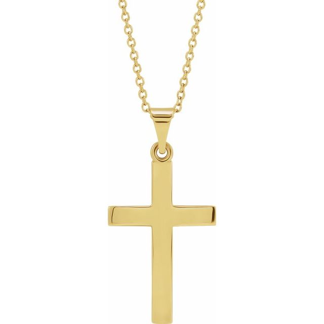 20mm x 13.7mm Cross 18" Necklace - 14K Gold (Y, W, or R), or Sterling Silver