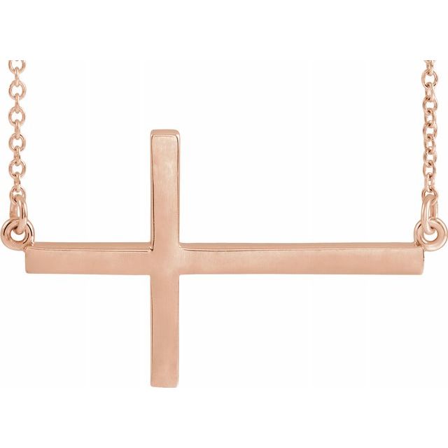 28x16.2 mm Sideways Cross 16-18" Necklace - 14K Gold (Y, W, or R), or Sterling Silver