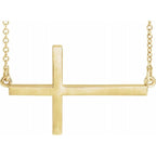 28x16.2 mm Sideways Cross 16-18" Necklace - 14K Gold (Y, W, or R), or Sterling Silver