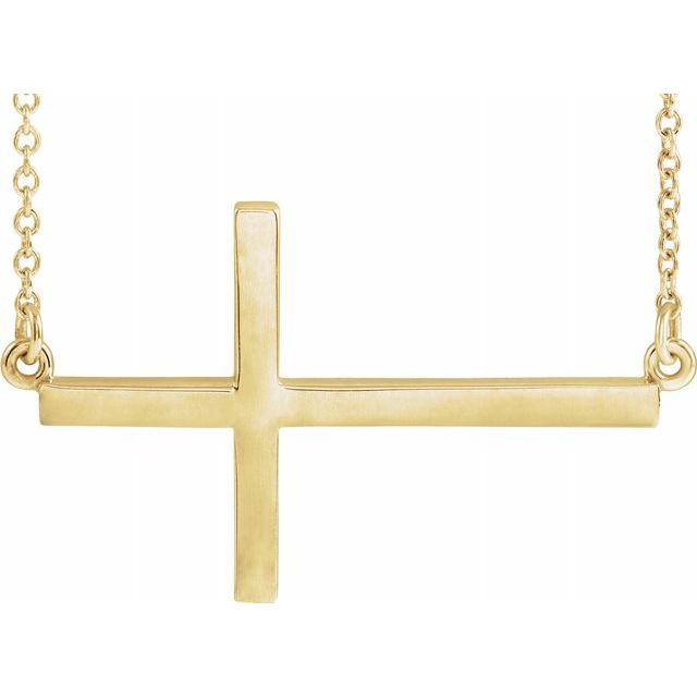 28x16.2 mm Sideways Cross 16-18" Necklace - 14K Gold (Y, W, or R), or Sterling Silver