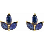 14K Yellow Natural Blue Sapphire Cluster Earrings