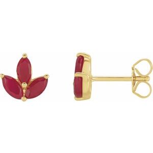 14K Yellow Natural Blue Sapphire Cluster Earrings