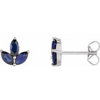 14K Yellow Natural Blue Sapphire Cluster Earrings