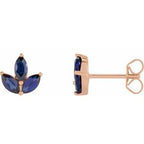 14K Yellow Natural Blue Sapphire Cluster Earrings