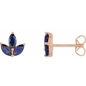 14K Yellow Natural Blue Sapphire Cluster Earrings
