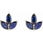 14K Yellow Natural Blue Sapphire Cluster Earrings