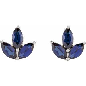 14K Yellow Natural Blue Sapphire Cluster Earrings