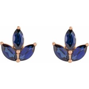 14K Yellow Natural Blue Sapphire Cluster Earrings