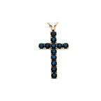 Natural Blue Sapphire Cross Pendant - 14K Gold (Y Or W) Necklace