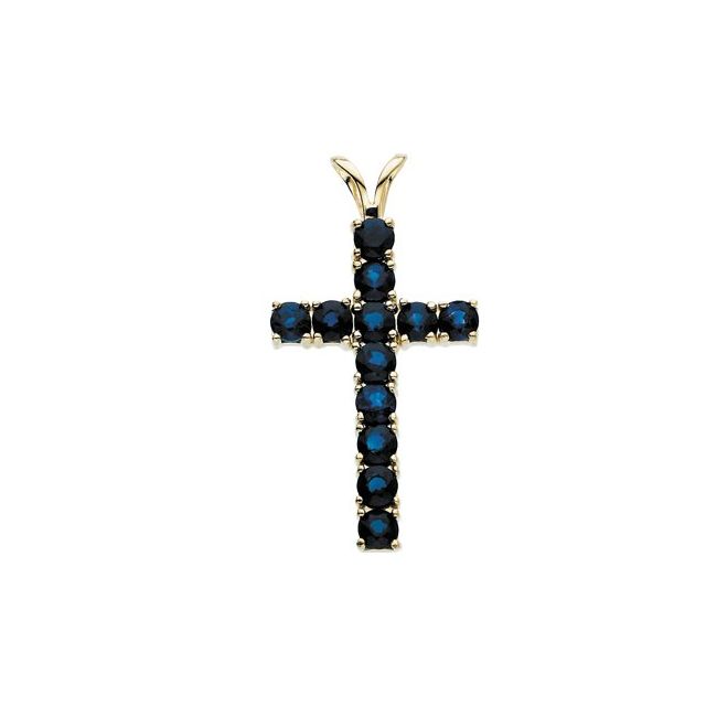 Natural Blue Sapphire Cross Pendant - 14K Gold (Y Or W) Necklace