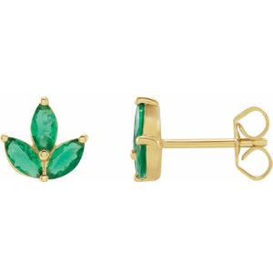 14K Yellow Natural Blue Sapphire Cluster Earrings
