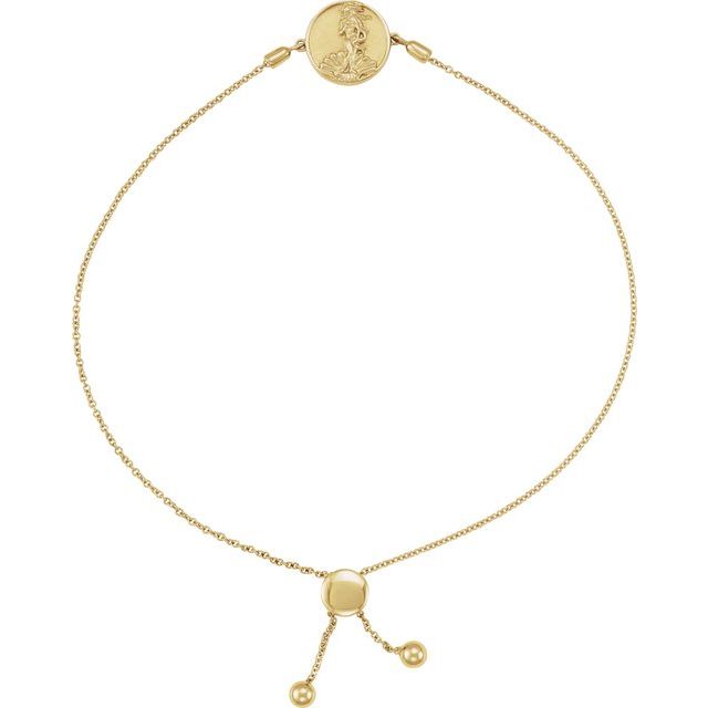 Aphrodite Coin Cable Bolo Adjustable 9.5 Bracelet - 14K (Y W Or R) Gold Sterling Silver Yellow
