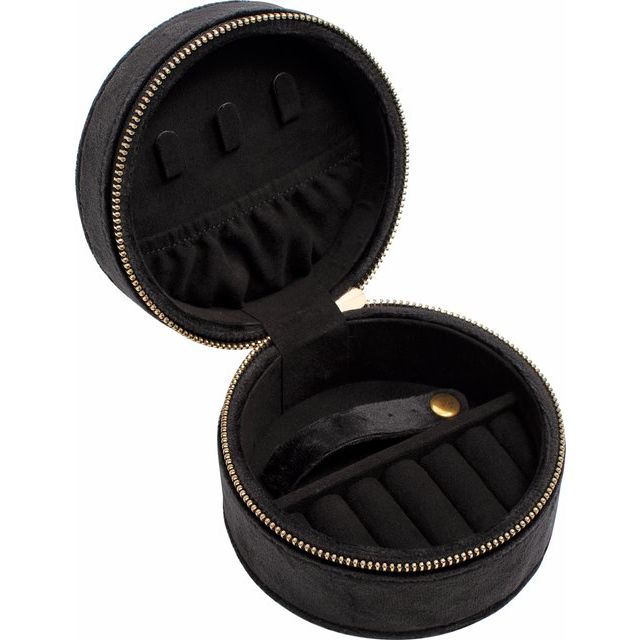 Velvet Round Jewelry Travel Case - Black, Cream or Gray