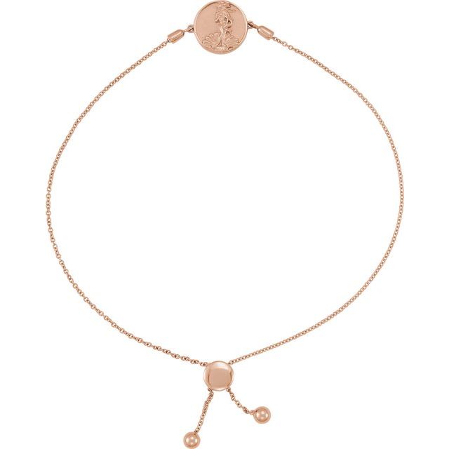 Aphrodite Coin Cable Bolo Adjustable 9.5 Bracelet - 14K (Y W Or R) Gold Sterling Silver Rose