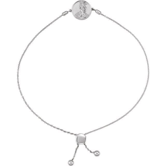 Aphrodite Coin Cable Bolo Adjustable 9.5 Bracelet - 14K (Y W Or R) Gold Sterling Silver White