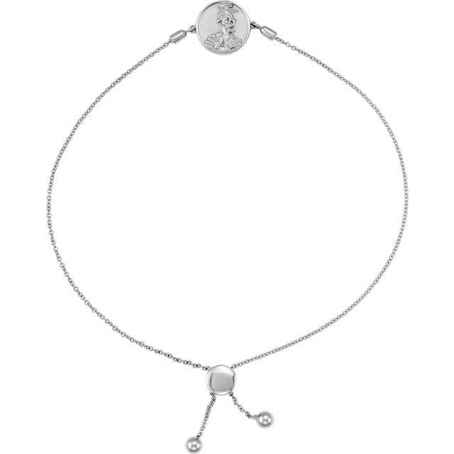 Aphrodite Coin Cable Bolo Adjustable 9.5 Bracelet - 14K (Y W Or R) Gold Sterling Silver White