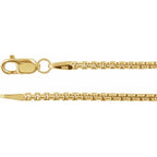 1.8mm Rounded Box Chain Bracelet or Necklace - 14k Gold (Y, W, R), or Sterling Silver