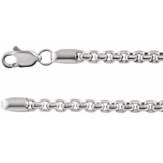 2.6mm Rounded Box Chain Bracelet or Necklace - 14k Gold (Y, W, R), or Sterling Silver
