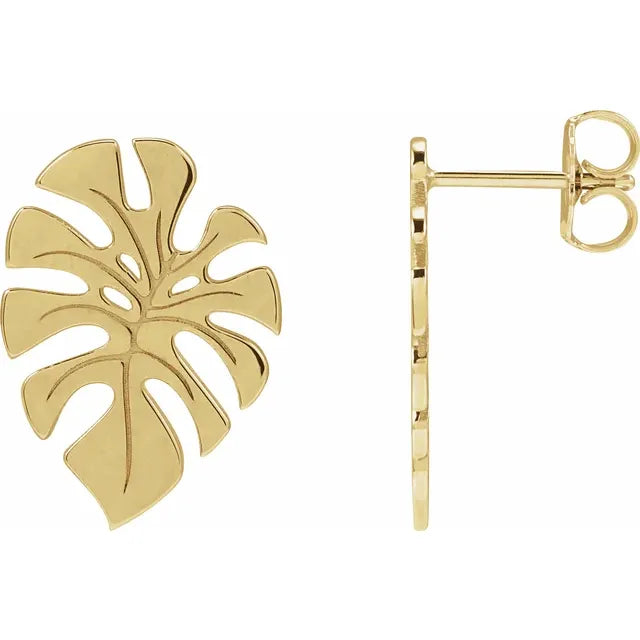 Monstera Leaf Earrings - 14k Gold (Yellow, White or Rose), Platinum, or Sterling Silver