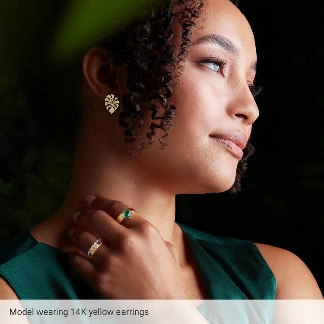 Monstera Leaf Earrings - 14k Gold (Yellow, White or Rose), Platinum, or Sterling Silver