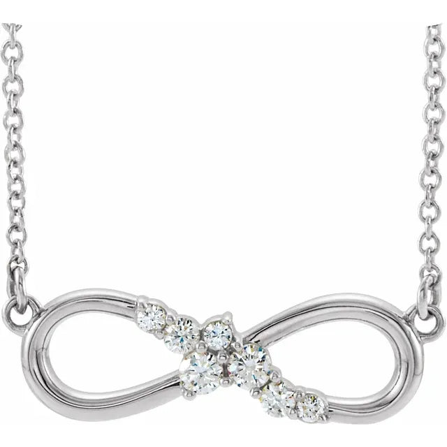 1/8 CTW Natural Diamond Infinity-Inspired Bar Necklace - 14k Gold (Y, R or W), Platinum or Sterling Silver