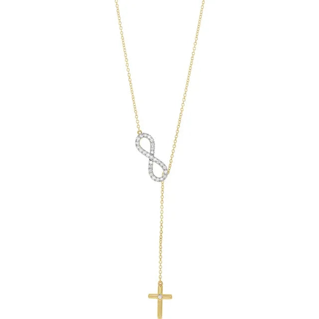 1/5 CTW Natural Diamond Infinity-Inspired Cross 18" Lariat Necklace - 14k Gold (Y, W or R)
