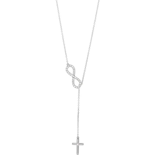 1/5 CTW Natural Diamond Infinity-Inspired Cross 18" Lariat Necklace - 14k Gold (Y, W or R)