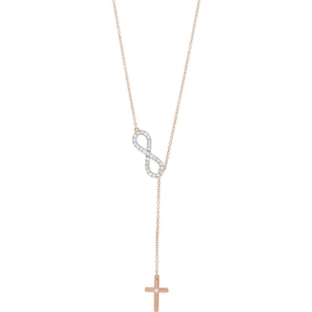 1/5 CTW Natural Diamond Infinity-Inspired Cross 18" Lariat Necklace - 14k Gold (Y, W or R)