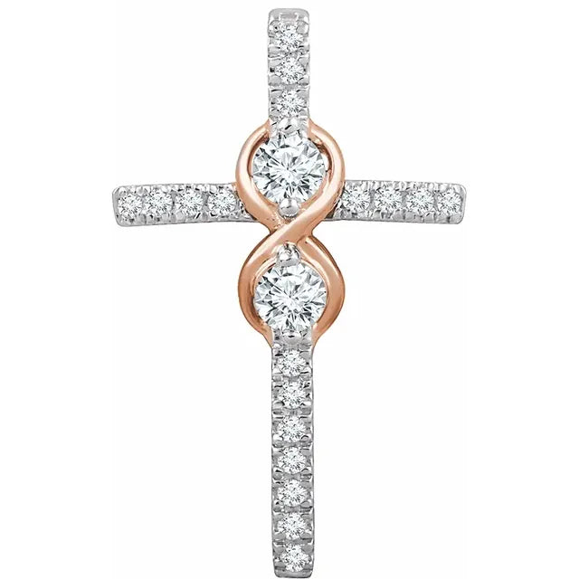 1/3 CTW Natural Diamond Infinity Cross Pendant - 14k White and Rose Gold Multicolor