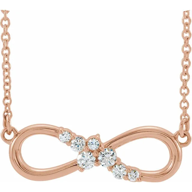 1/8 CTW Natural Diamond Infinity-Inspired Bar Necklace - 14k Gold (Y, R or W), Platinum or Sterling Silver