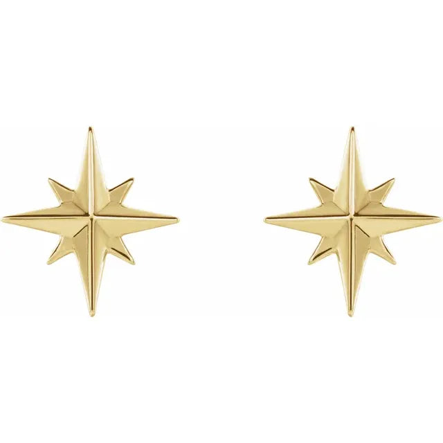 Starburst Star Earrings - 14K Gold (Y, W or R)