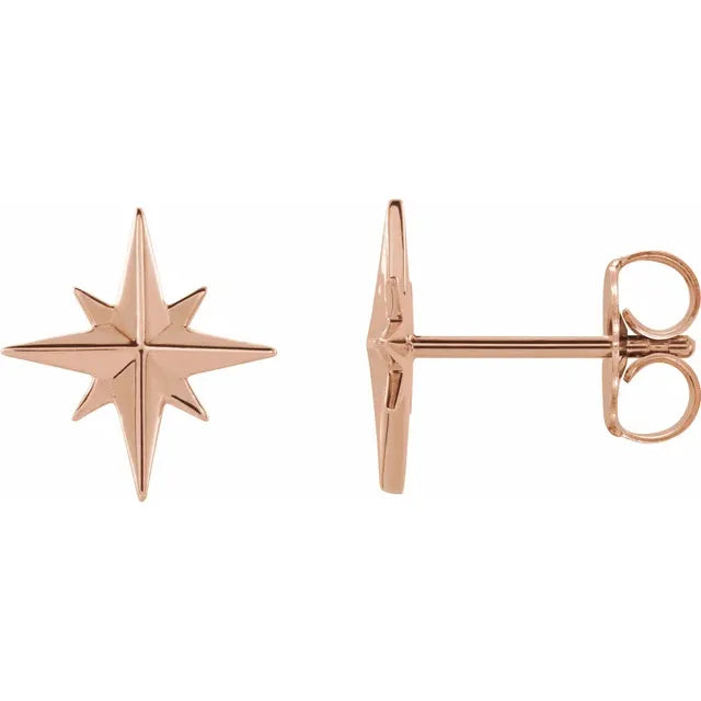 Starburst Star Earrings - 14K Gold (Y, W or R)