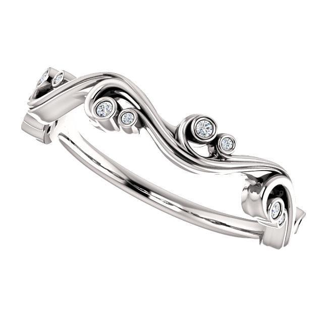 .05 CTW Diamond Swirl Wedding Anniversary Band Stackable Ring - 14k Gold (Y, W or R), Platinum