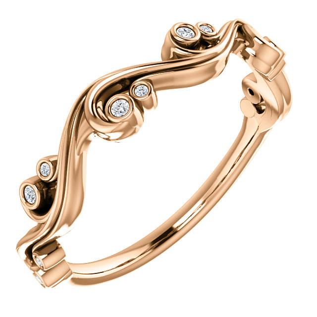 .05 CTW Diamond Swirl Wedding Anniversary Band Stackable Ring - 14k Gold (Y, W or R), Platinum