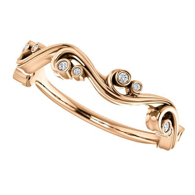 .05 CTW Diamond Swirl Wedding Anniversary Band Stackable Ring - 14k Gold (Y, W or R), Platinum